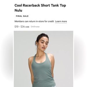 lululemon cool razorback short tank top nulu